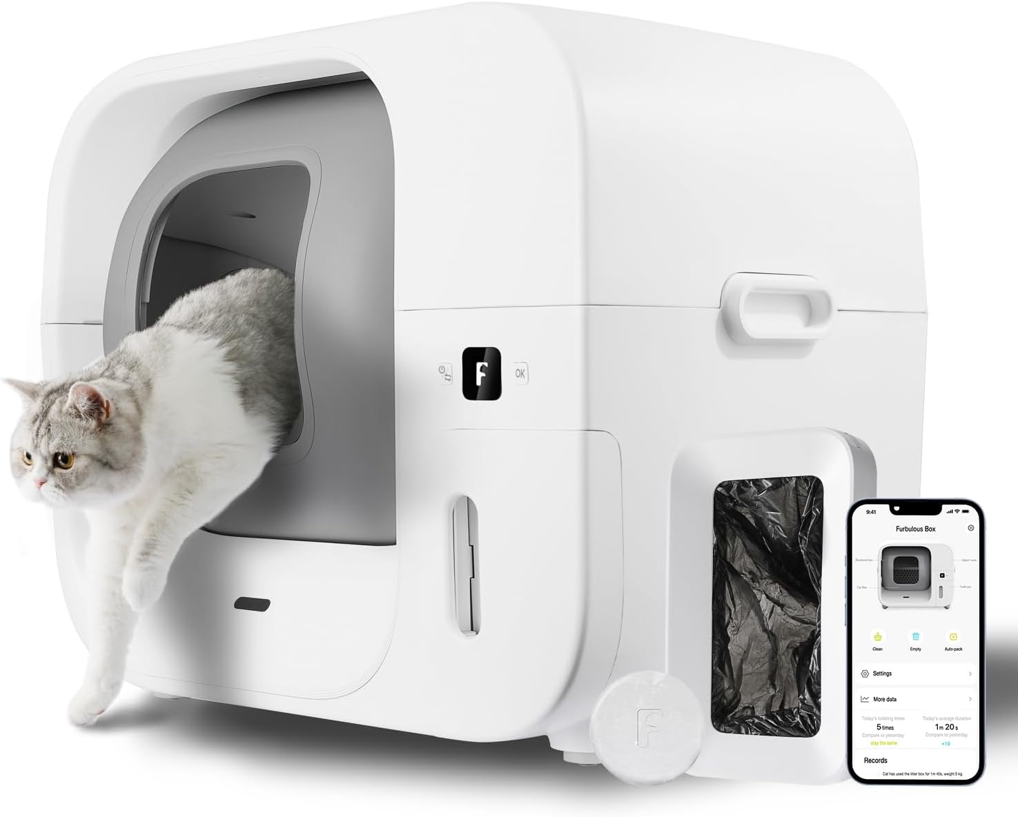 Furbulous True Odor-Free Self Cleaning and Packing Litter Box, Automatic Cat Litter Box with Self-Pack and Refill System, APP Control, Extra Large Space for 3.3-22 lbs Cats, Upgraded Version