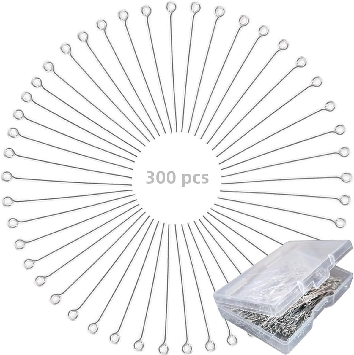 Hot 300 Pcs 1.6 Inch 304 Stainless Steel Open Eye Pins Headpins for Jewelry Necklace Making, (Silver)