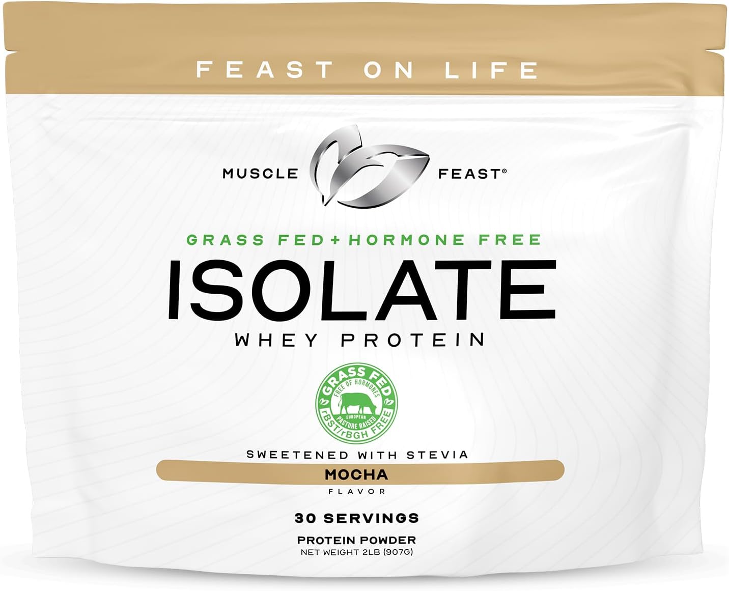 Muscle Feast Grass-Fed Whey Protein Isolate, All Natural Hormone Free Pasture Raised, Whey Isolate Protein Powder for Men and Women, Clean, Gluten-Free, Delicious Isolate Protein - Mocha, 2lb