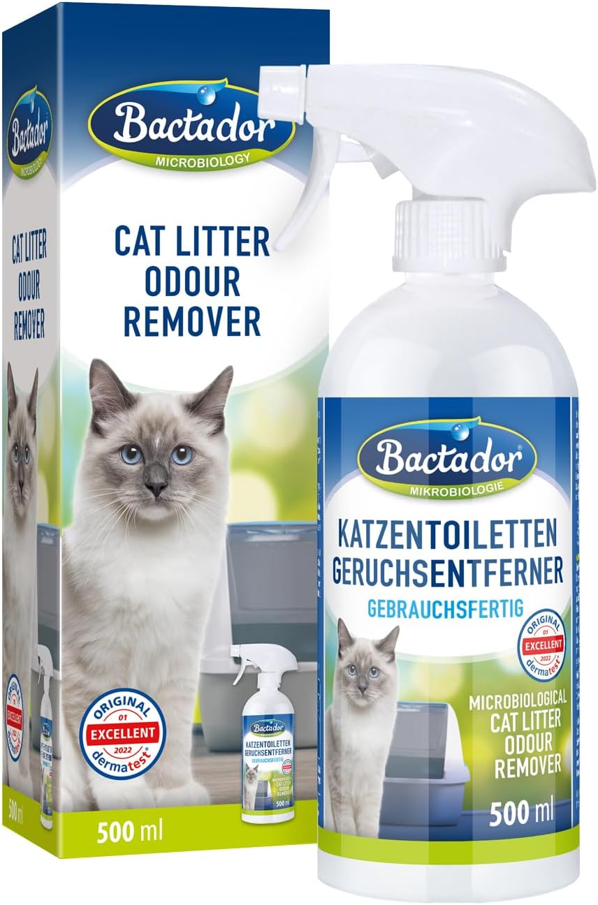 Bactador Cat Litter Odour Remover Spray 500ml - Biological enzyme cleaner as a ready-to-use solution against cat urine, animal odors, sweat - For household & animal environment