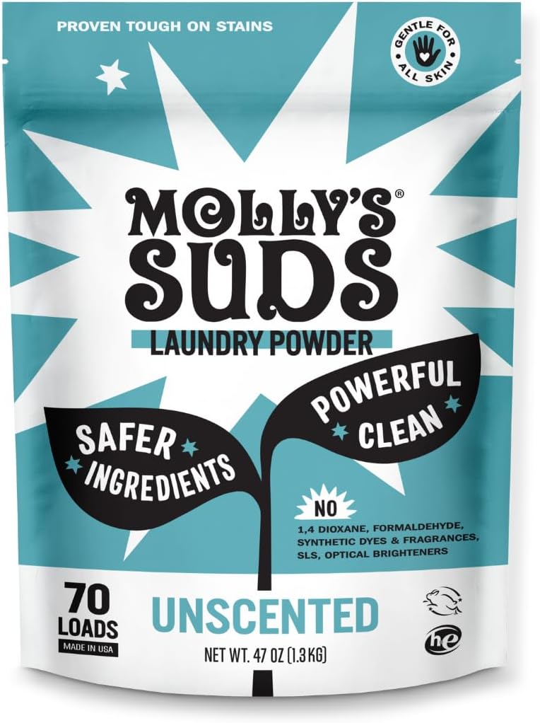 Molly's Suds Original Laundry Detergent Powder - Natural Washing Powder, Earth Derived Powder Detergent - Non-Liquid & Organic Washing Detergent, Sensitive Skin Laundry Detergent - 70 Loads, Unscented