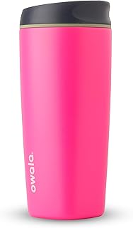 Owala SmoothSip Insulated Stainless Steel Coffee Tumbler, Reusable Iced Coffee Cup, Hot Coffee Travel Mug, BPA Free, 20 oz, Pink (Watermelon Breeze)