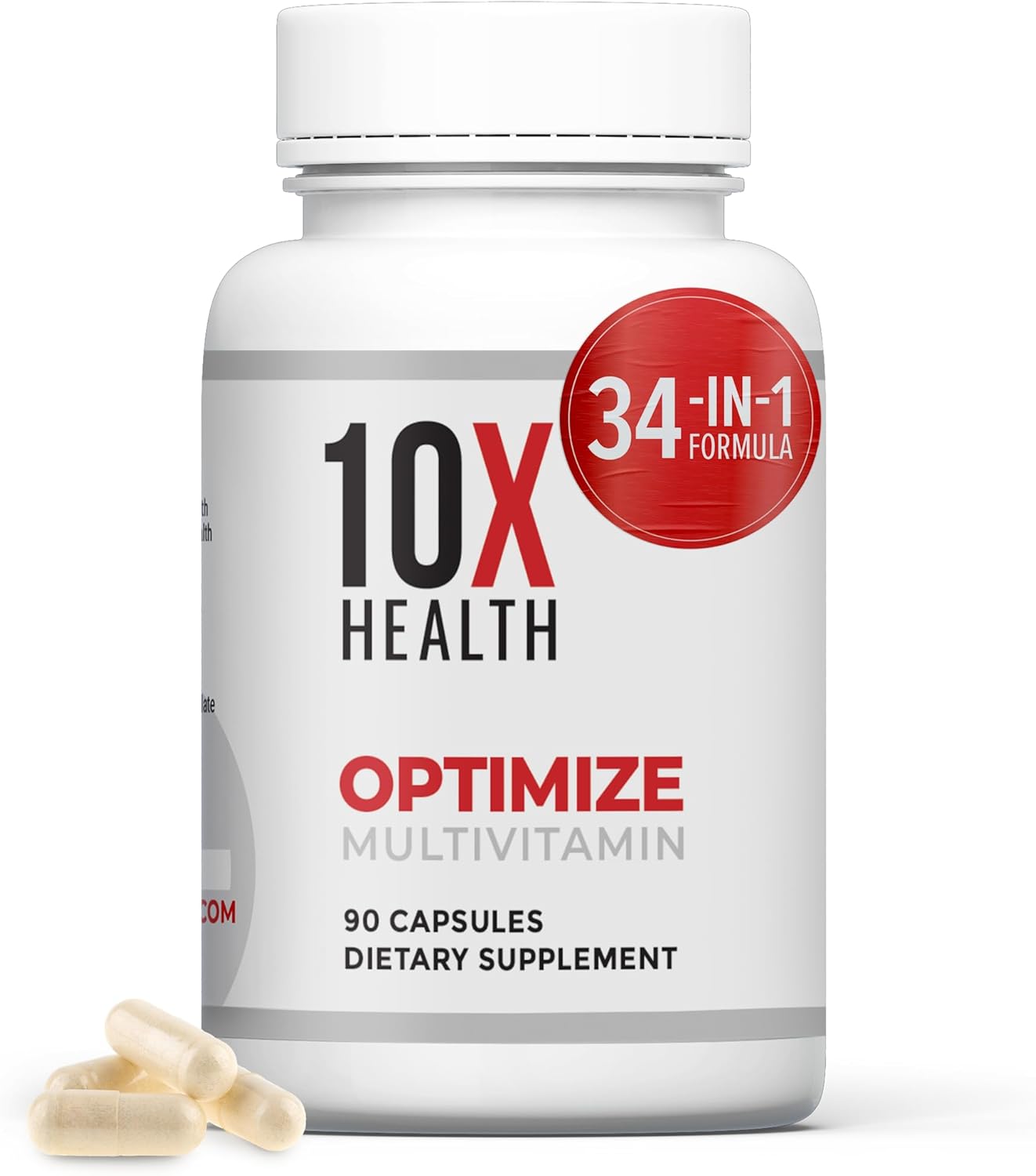 10X Health Optimize Methylated Multivitamin for Men & Women - with 800 mcg of Vitamin B12, Vitamin E, 5-MTHF, B Complex, NAC, Magnesium & Zinc Multivitamins - Multi Vitamins for Adults - 90 Capsules