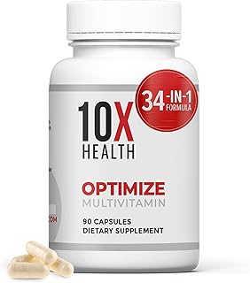 10X Health Optimize Methylated Multivitamin for Men & Women - with 800 mcg of Vitamin B12, Vitamin E, 5-MTHF, B Complex, NAC, Magnesium & Zinc Multivitamins - Multi Vitamins for Adults - 90 Capsules