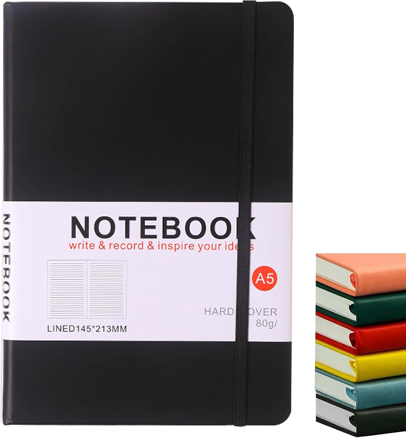 KISUOMAOYI A5 Notebook with Lined Pages, Pen Loop and Expandable Paper Pocket Hardback Journal Notepad Note Book New Notes Diary Pad(Black