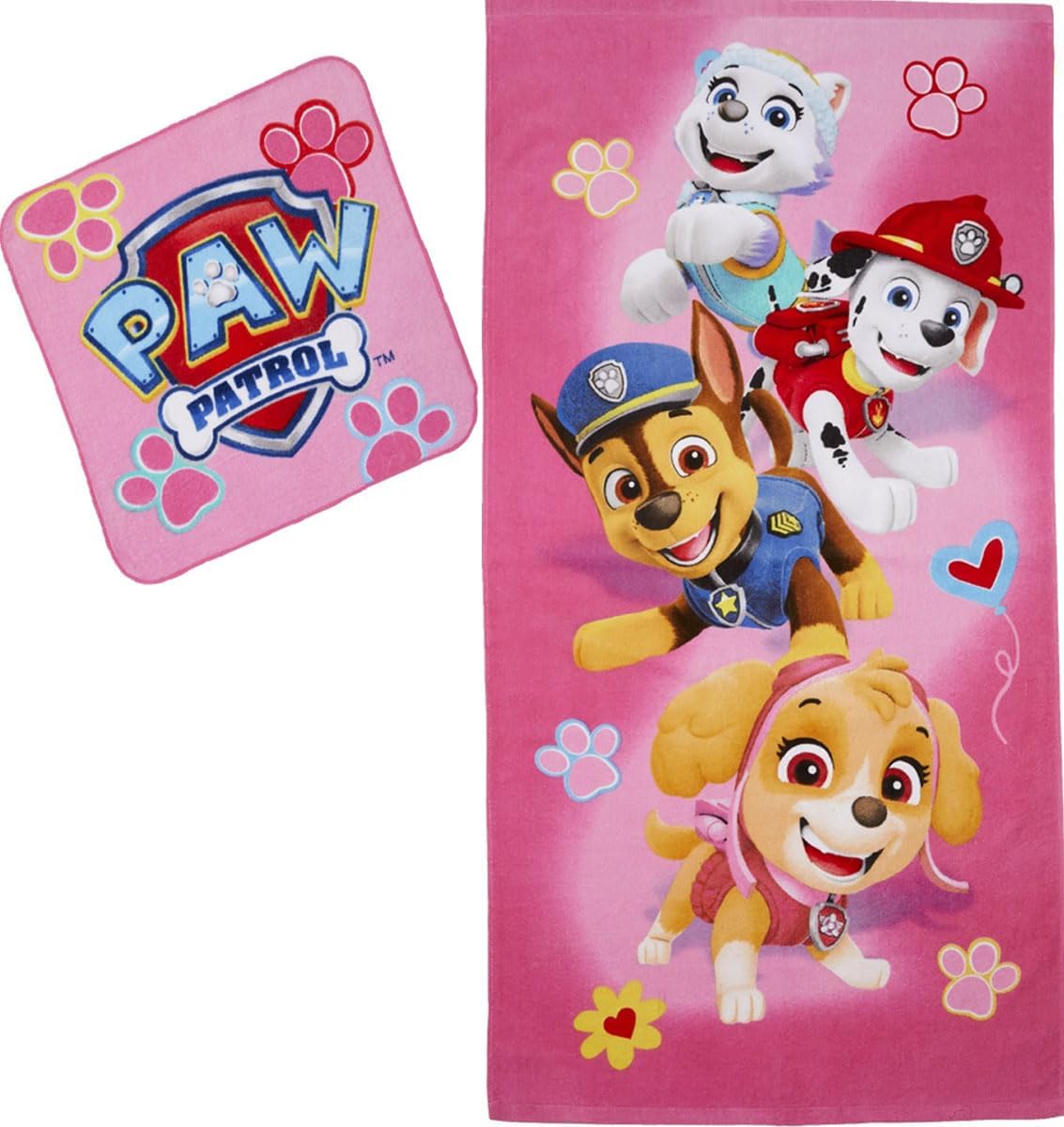 Franco Paw Patrol Girls Bath/Pool/Beach Soft Absorbent Cotton Terry Towel with Washcloth 2 Piece Set, 50 in x 25 in