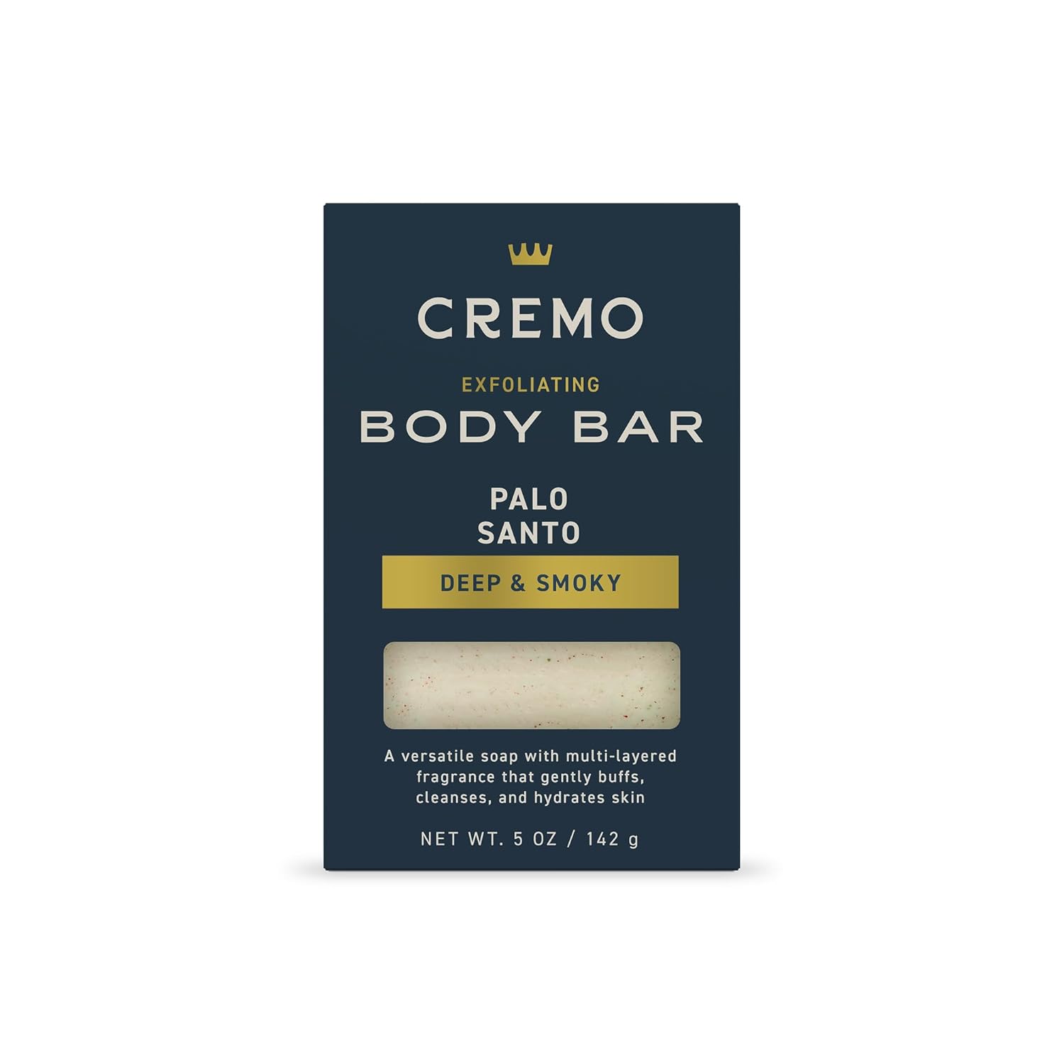 Cremo Exfoliating Body Bar for Men, Palo Santo Scent, Multi-Layered Fragrance That Buffs, Cleanses and Hydrates Skin, 5oz