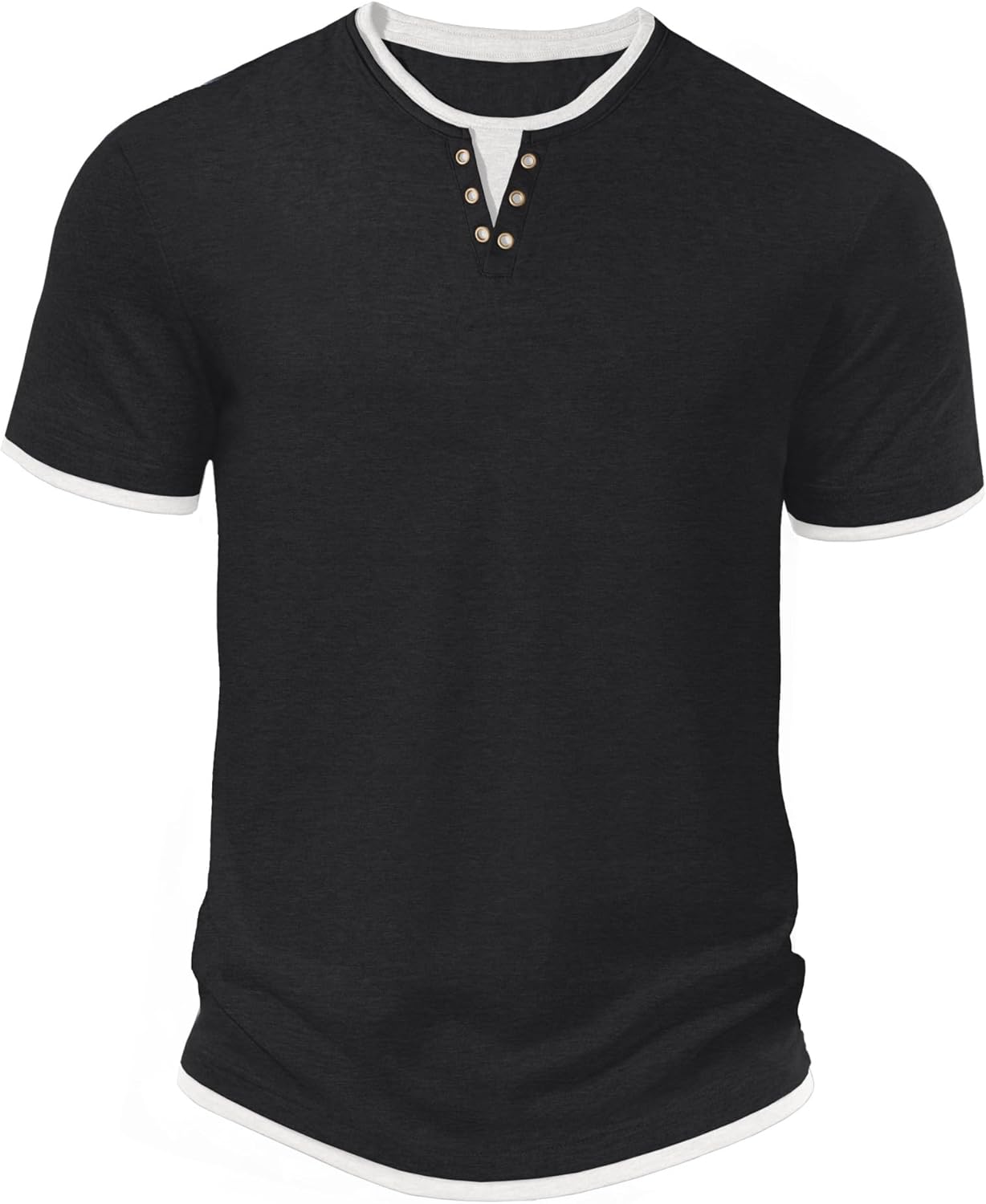 Hisir Mens T Shirt Summer Henley Short Sleeve Regular Fit Round Neck Casual Tops Classic Color Block Tee Shirts
