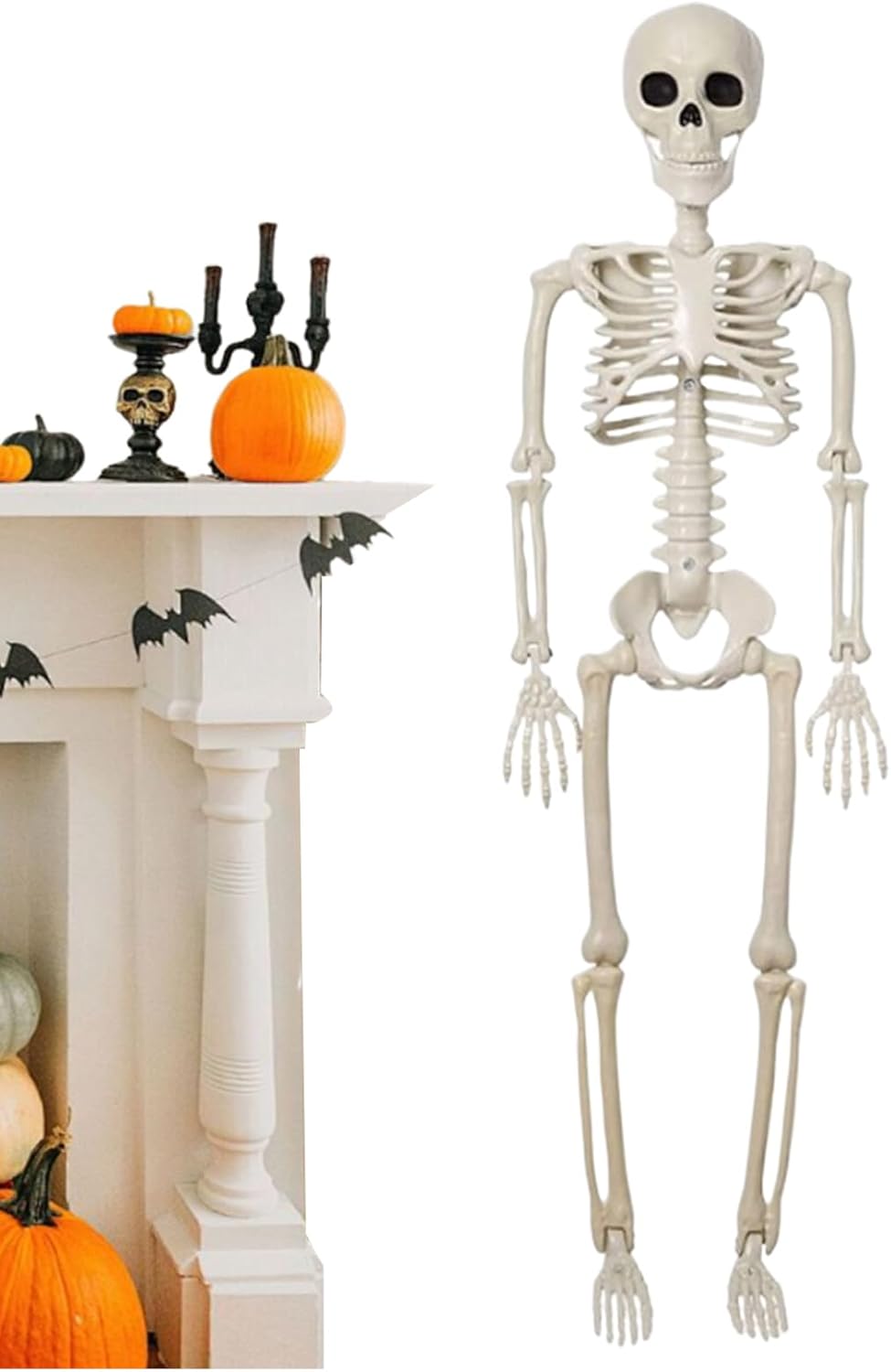 Skeleton Decor, Skeletons with Movable Joints Whole Body for Halloween, Figurine Skull Statue Bone Decoration for Party Fireplace Shelf Garden Porch Indoor