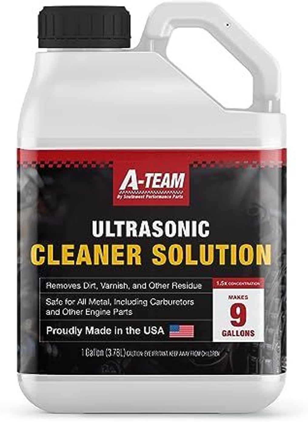 A-Team Ultrasonic Carburetor Cleaning Solution - Great for Carburetors and Engine Parts - Compatible with Most Cleaning Machines - 1:8 Concentration (1 Gallon)