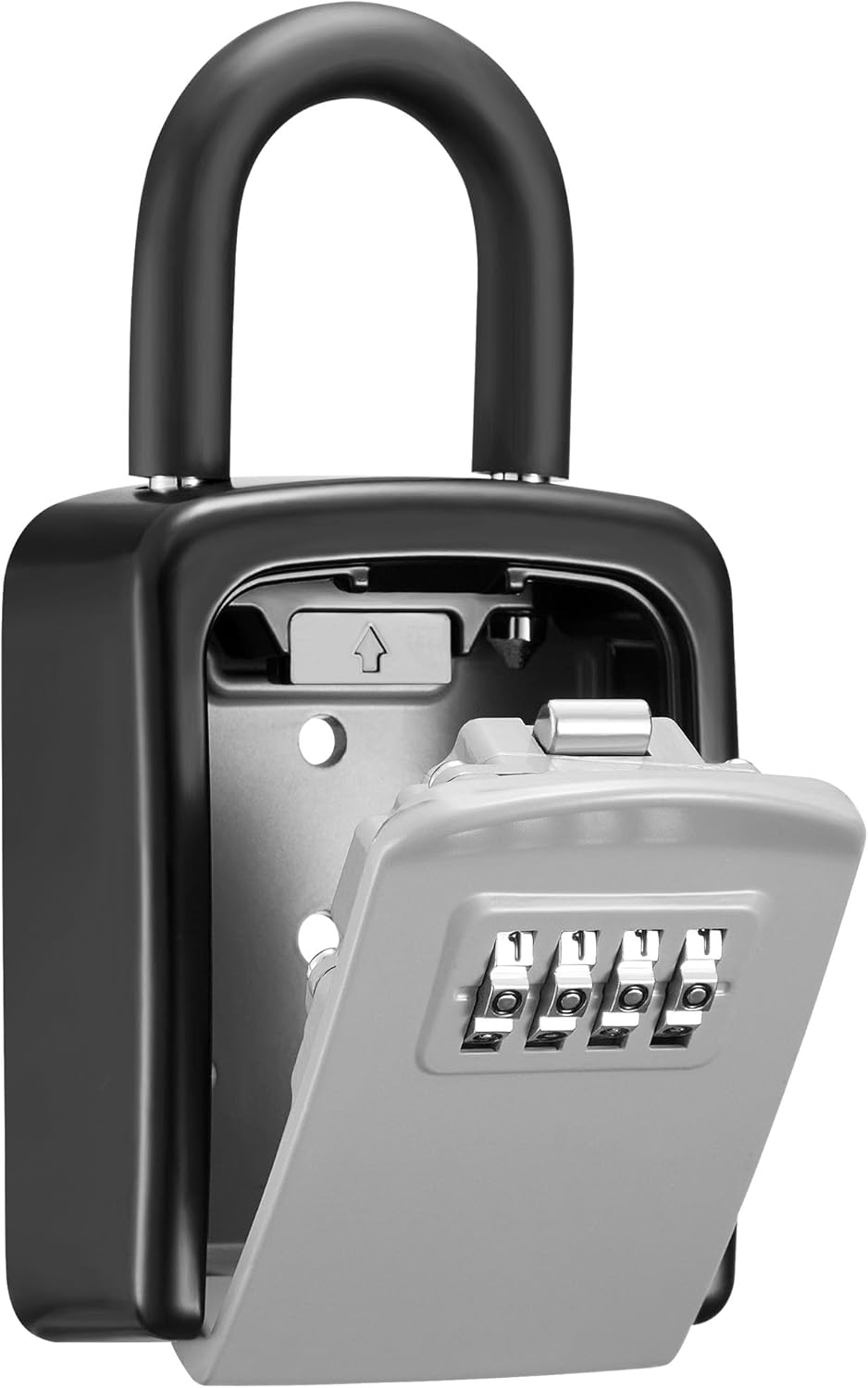 Puroma Key Lock Box, 4-Digit Combination Key Storage Lockbox, Portable Wall Mounted Security Lockbox with Code for Home, Flats, Realtors Garage Spare Keys (1 Pack, Grey)