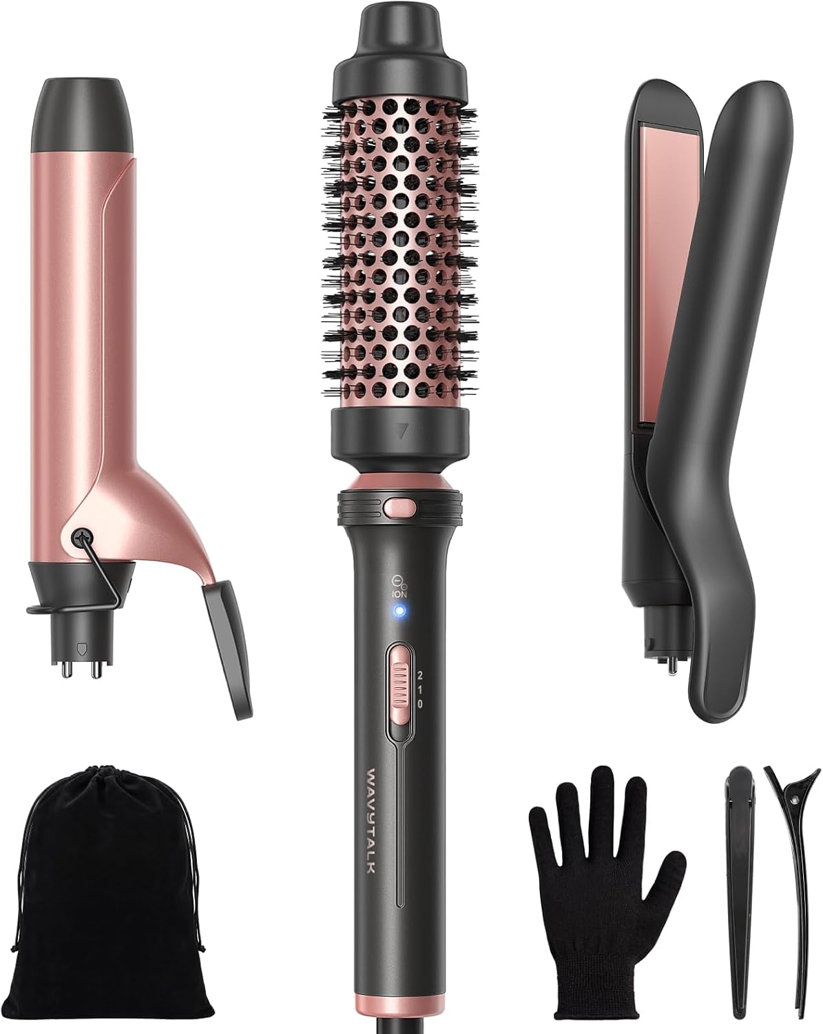 Wavytalk 3 in 1 Curling Wand Set with Heated Round Brush, Versatile Styling