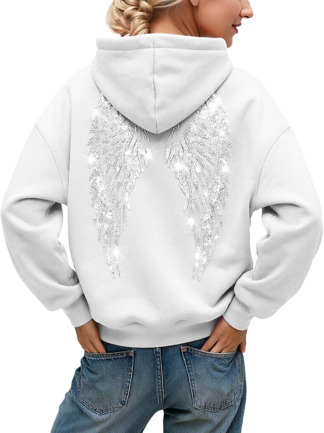 Angel Wing Hoodies for Women Wings Graphic Rhinestone Sweatshirt