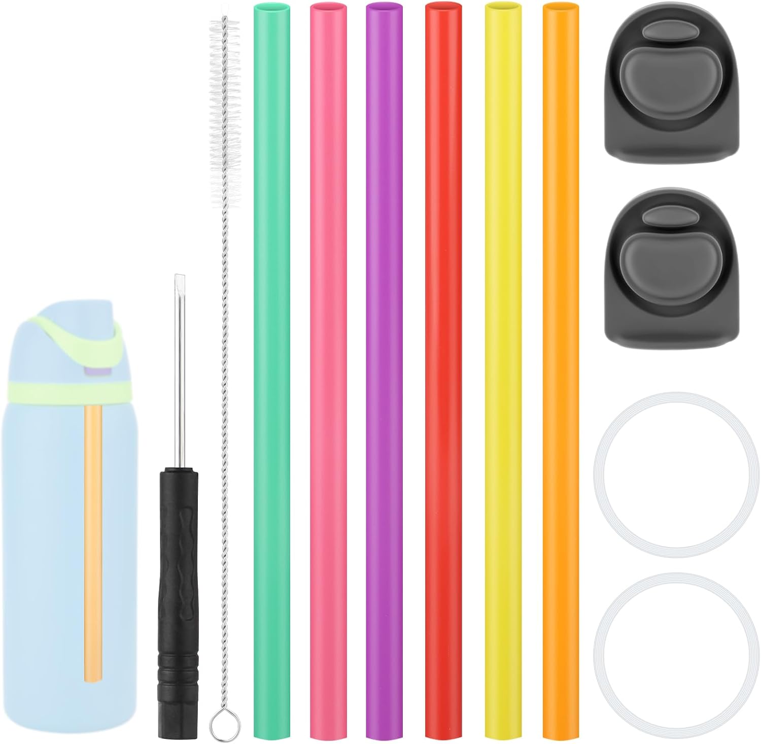 BOXOB Replacement Parts Kit for Owala FreeSip Water Bottle 40oz, Including 2 Replacement Stopper 2 Sealing Ring Gasket 6 Straw 1 Screwdriver & 1 Straw Brush Lid Parts Accessories