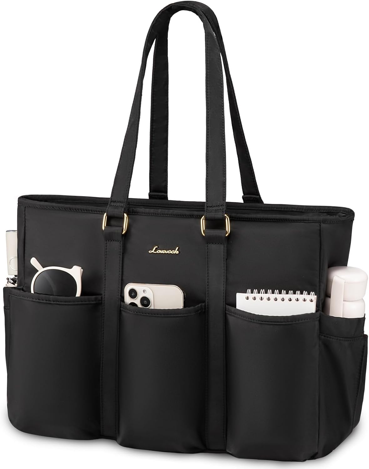 LOVEVOOK 17 Inch Laptop Tote Bag for Women Work, Teacher Tote Bag Nurse Bag, Professional Utility Computer Bag For Work/Travel/College/Daily, Large Purse Handbag With Trolley Sleeve & Large Cup Holder