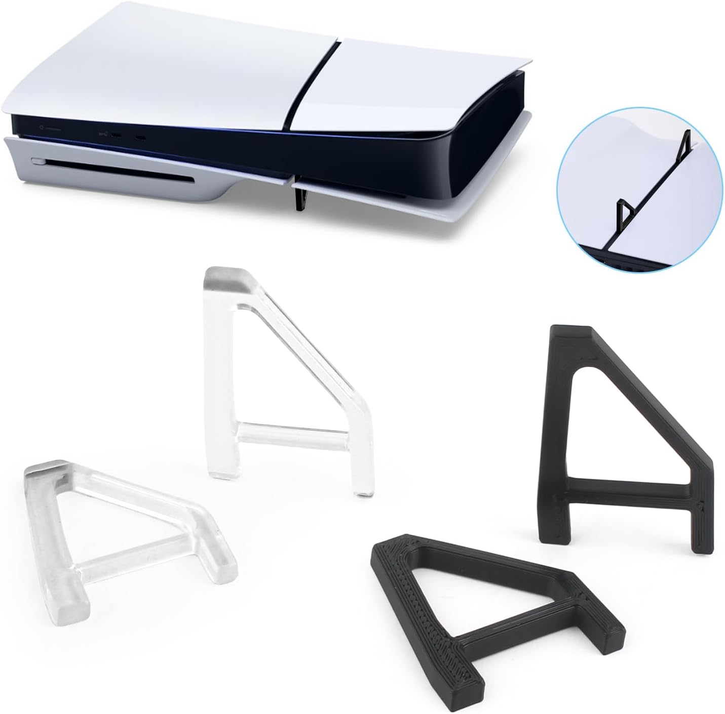 4Pcs for PS5 Slim Stand Console for PS5 Slim Horizontal Stand Bracket Holder Flat Base Compatible with PlayStation 5 Slim Disc Edition Accessories (Transparent and Gray)