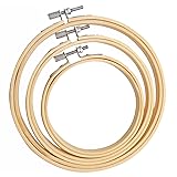 Cldamecy 3 Pieces Embroidery Hoops 4/5/6 inch,Round Bamboo Adjustable Frame Circle Ring Hoops for Embroidery,Cross Stitch,Ornament and Art Craft Sewing