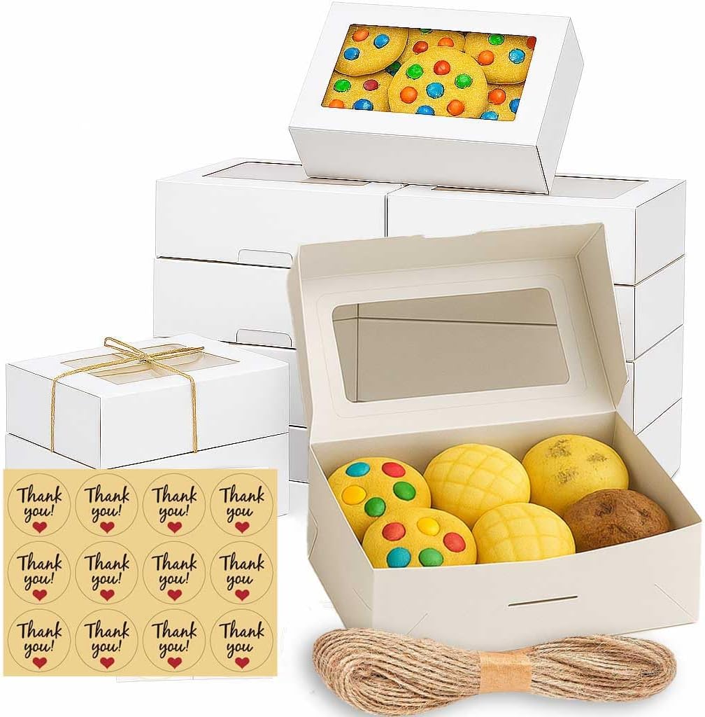 30 Pack Treat Boxes for Desserts - Cookie Boxes with Window for Gift Giving – 9x6x3 Inches Small Cookie Containers for Strawberries, Cupcake, Candy, Charcuterie, Pastry, Donuts, Baked Goods (White)