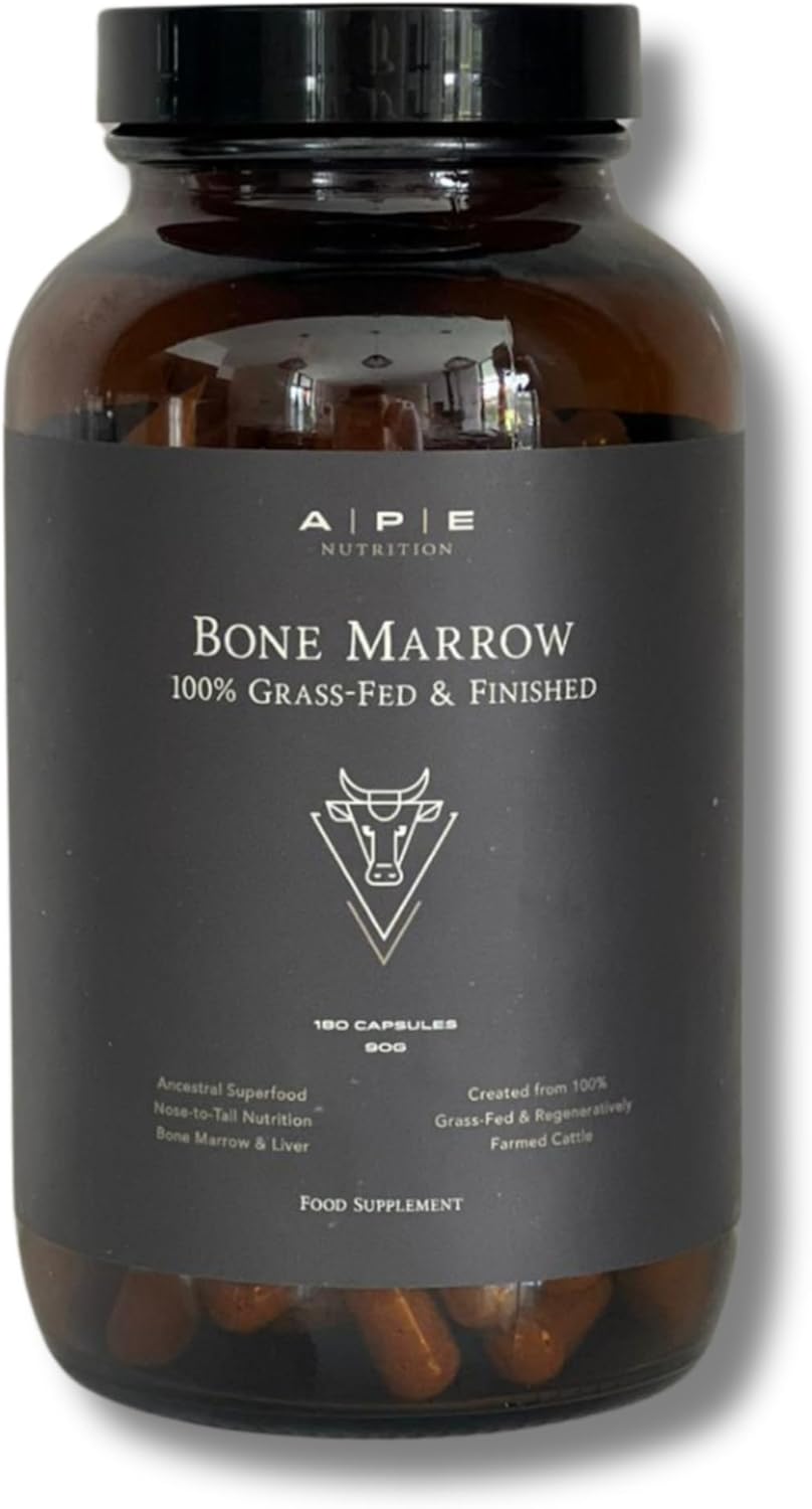 APE Nutrition Grass-Fed Bone Marrow Capsules - Health Supplements Rich in Collagen for Joint, Bone & Skin Support - 180 Freeze-Dried Capsules from Grass-Fed, Free-Range Cattle - 30-Day Supply