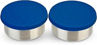 LunchBots 2.5 oz Stainless Steel Dressing Container for Condiments, Dips, Snacks, Dipping Sauce Cups with Silicone Lid, Fits in Lunch Bags and Bento Boxes - Set of 2 (Blue)