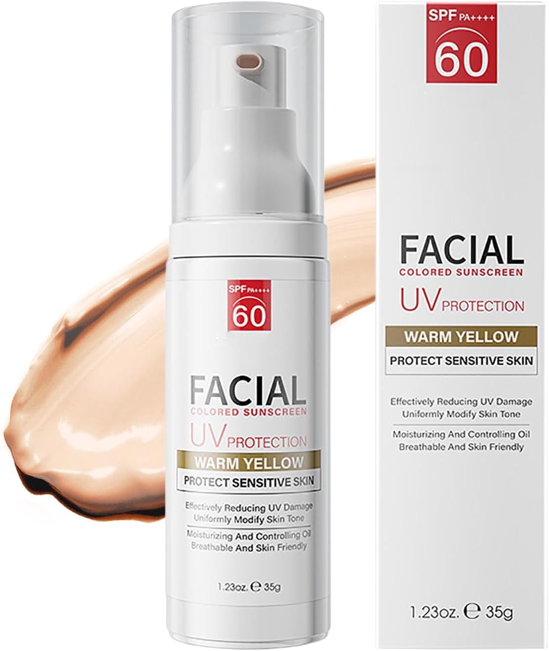 Tinted Sunscreen SPF 60, Face Sun Cream Spf 60, Tinted SPF 60 Face Moisturiser for Sensitive Skin, Tinted Daily Facial Suncream, Light & Breathable, Non Greasy, Natural Coverage (1)