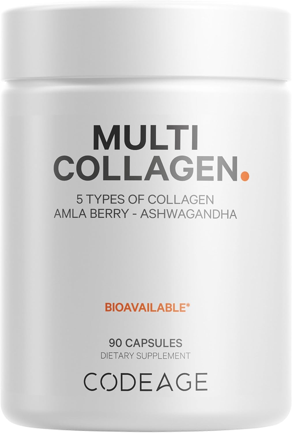 Codeage Multi Collagen Peptides Protein Capsules, 5 Collagen Types, Grass-Fed & Hydrolyzed Bovine Collagen Pills Supplement, Ashwagandha, Amla Berry Vitamins, Collagen Peptides - 90 Capsules