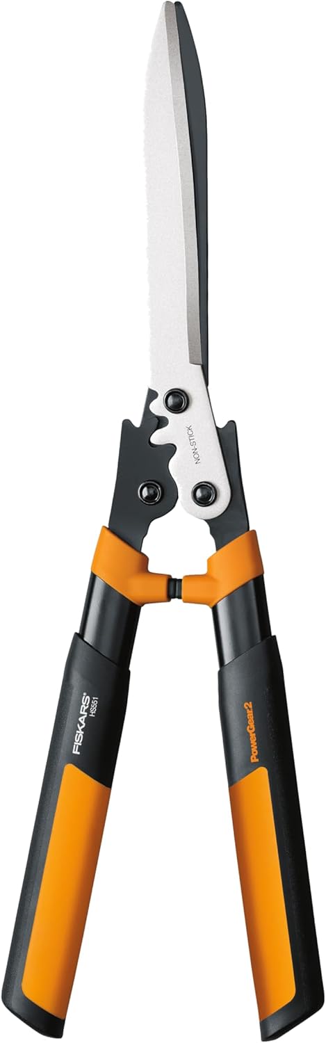 Fiskars 23" Hedge Shears, Hedge Clippers with PowerGear2 Technology that Multiplies Power for Less Effort, Garden Shears with SoftGrip Handles and Shock-Absorbing Bumpers