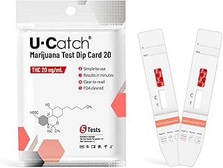 Drug Test Kit Marijuana at 20ng/mL: Low Detection Rapid DrugTest Card for Any Form of THC- Highly Sensitive for Home Use (5 Pack)