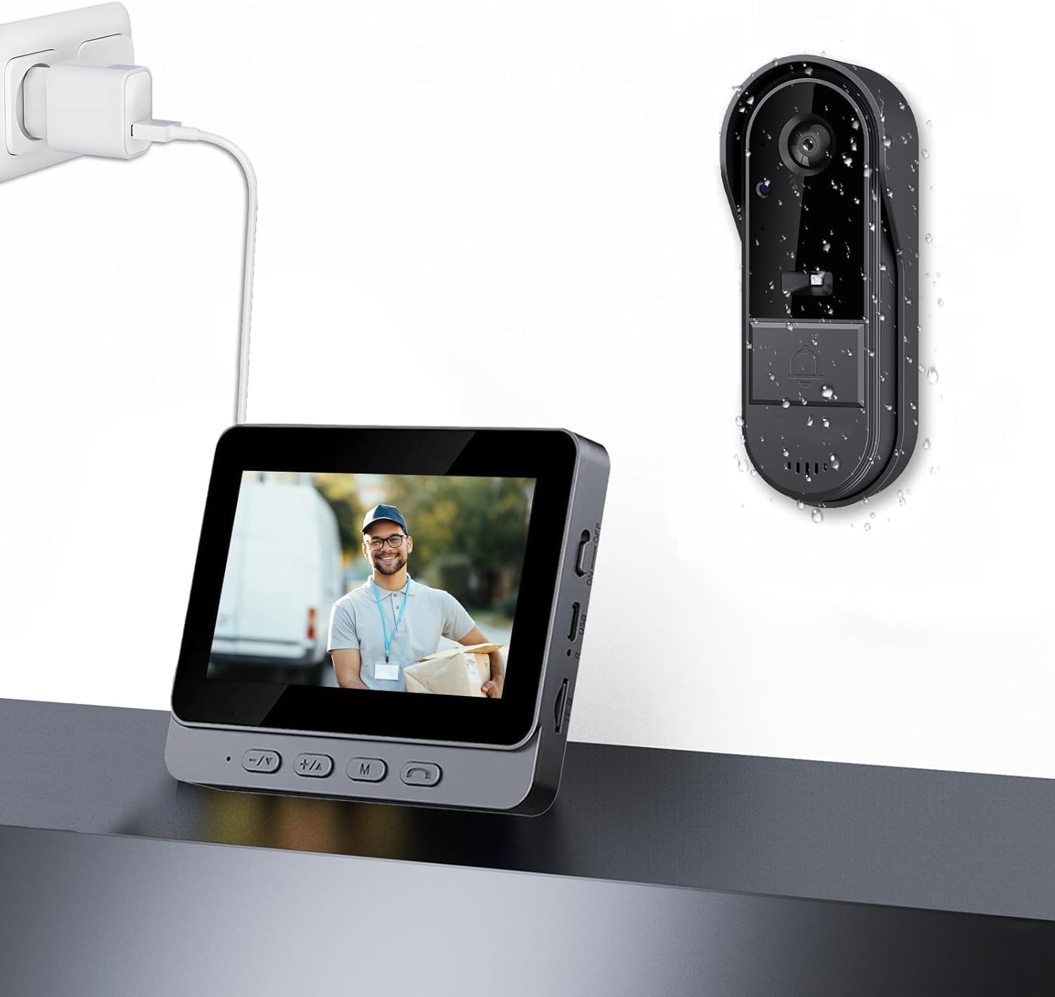 Video Doorbell Wireless Doorbell Camera 1080P with Screen,Two-Way Audio,170° Vision,4.3” Screen,IP65 Waterproof for Outdoor, Video Doorbell No Subscription, No APP,No WiFi,Easy to Use for Elder