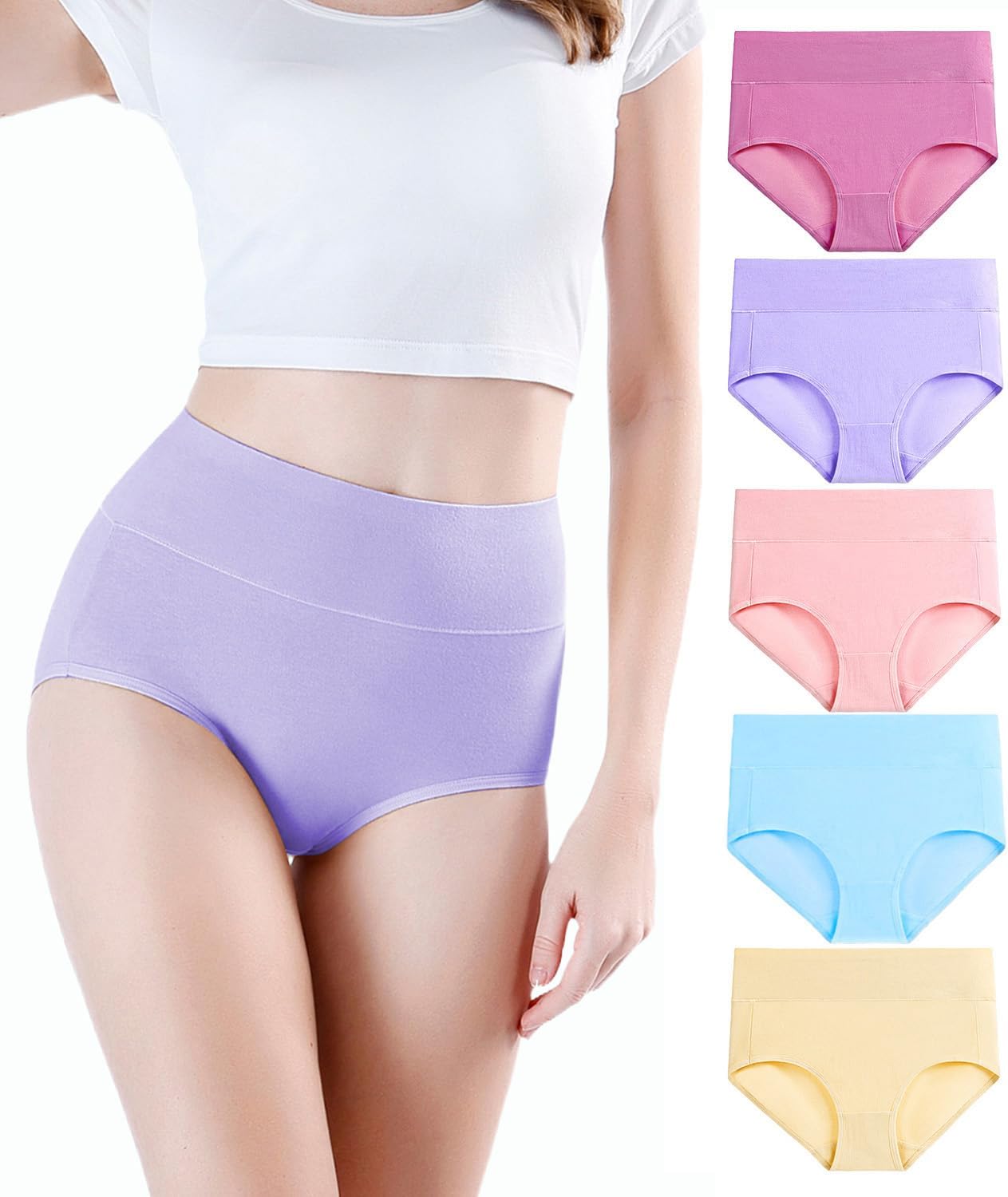 wirarpa Ladies Knickers Full Briefs High Waisted Cotton Underwear Panties for Women 5 Pack