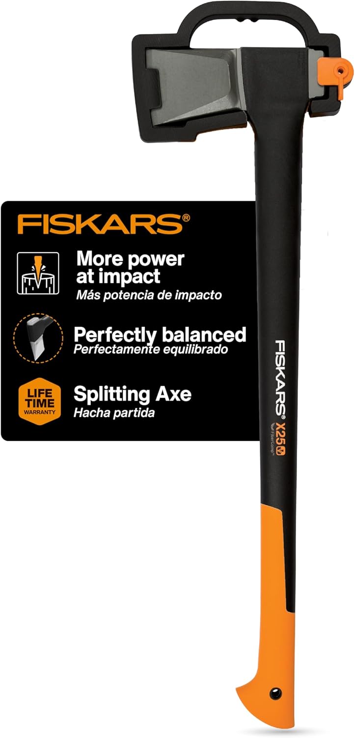 Fiskars X25 Splitting Axe, Tree Branch Cutter and Wood Splitter for Medium to Large Size Logs (28-Inch Axe) with Shock-Absorbing Handle