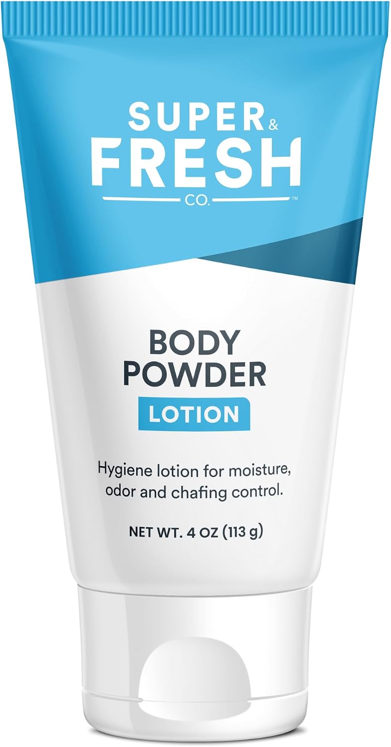 Super Fresh Body Powder Lotion by SweatBlock - Talc Free, Anti-Chafing, Deodorizing, Natural Ingredients - No Mess Body Powder Lotion for Men and Women - 4 fl oz.