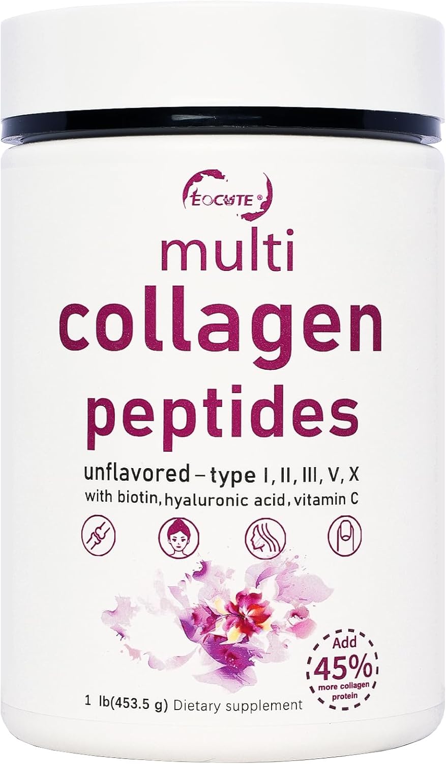 Multi Collagen Peptides Powder 16oz - Type I, II, III, V, X - Hydrolyzed Collagen Peptides with Biotin Vitamin C Hyaluronic Acid, Non-GMO, Upgraded Formula, Add 45% More Collagens Protein