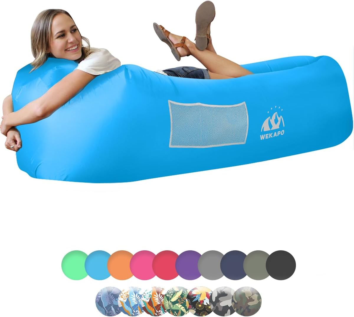 WEKAPO Inflatable Sun Lounger, Air Sofa, Hammock, Portable, Waterproof and Leak-Proof, Ideal for Backyard, Beach, Travel, Camping, Picnics and Music Festivals