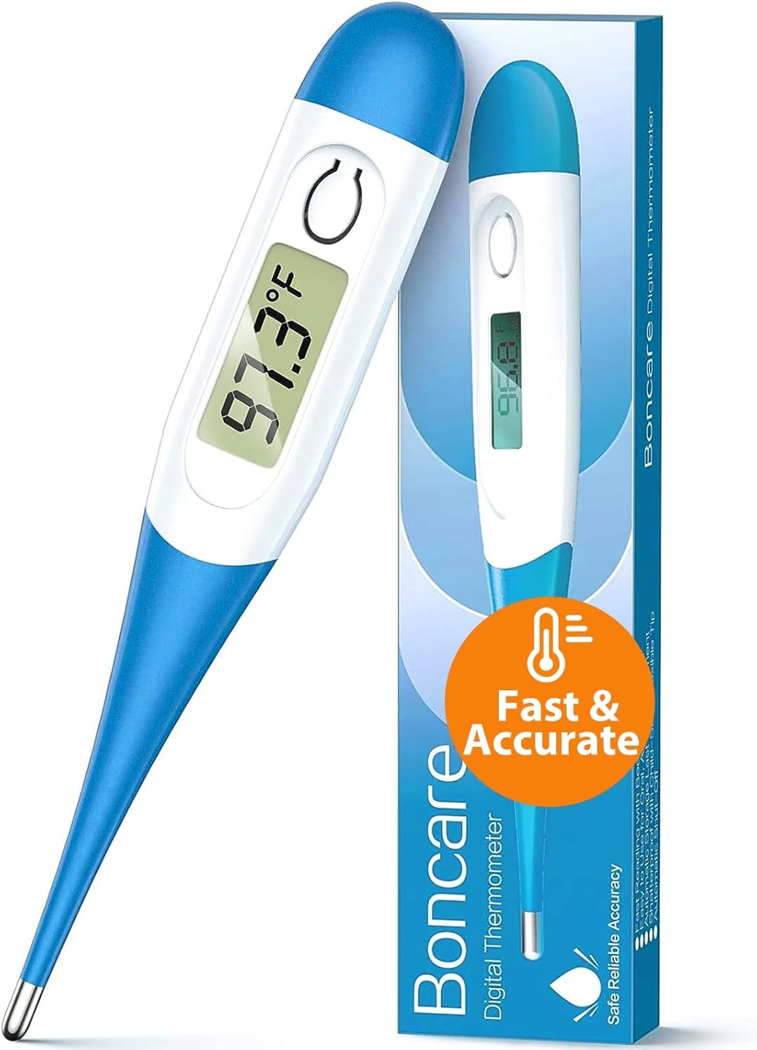 Boncare 10 Seconds Oral Thermometer for Adults and Kids - Accurate & Safe Rectal Thermometer for Baby with Fever Alarm, Digital Thermometer FSA HSA Eligible (Light Blue)
