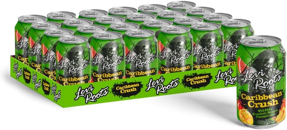 Levi Roots Carribean Crush Sparkling Fruit Juice Drink with Grapefruit, Mango & Juicy Pineapple 330ml Cans (Case of 24)