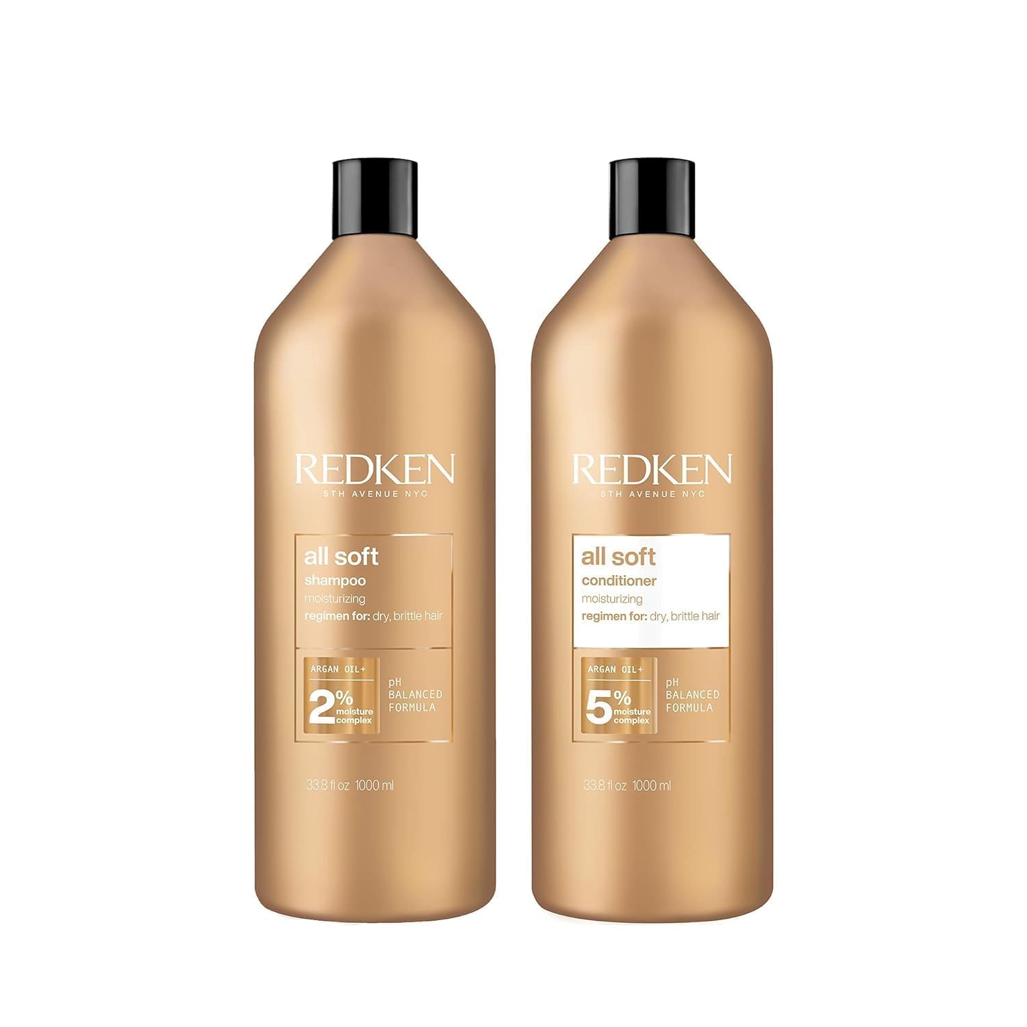 Redken All Soft Shampoo and Conditioner Set - Gently Cleanses and Softens, Moisturizing and Hydrating Set For Dry, Brittle Hair, With Argan Oil