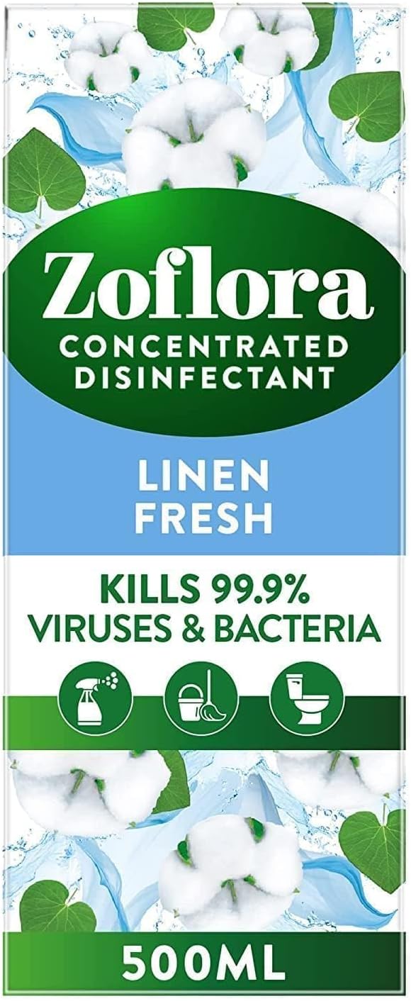 Zoflora Linen Fresh Concentrated Multipurpose Disinfectant Liquid, Antibacterial & Multi-Surface, Pet Safe Disinfectant, Kills 99.9% Of Bacteria & Viruses, 1 X 500 ml