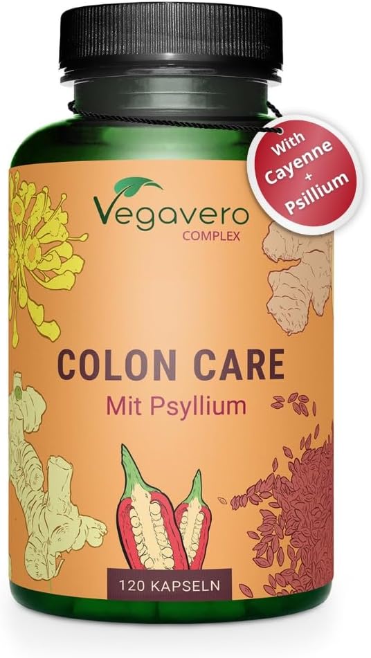 Vegavero Colon Cleanse with Psyllium Husk and Cayenne Pepper Extract | 100% Natural | with Probiotics, Fennel & Ginger | 120 Capsules | Vegan | NO Additives, Lab-Tested