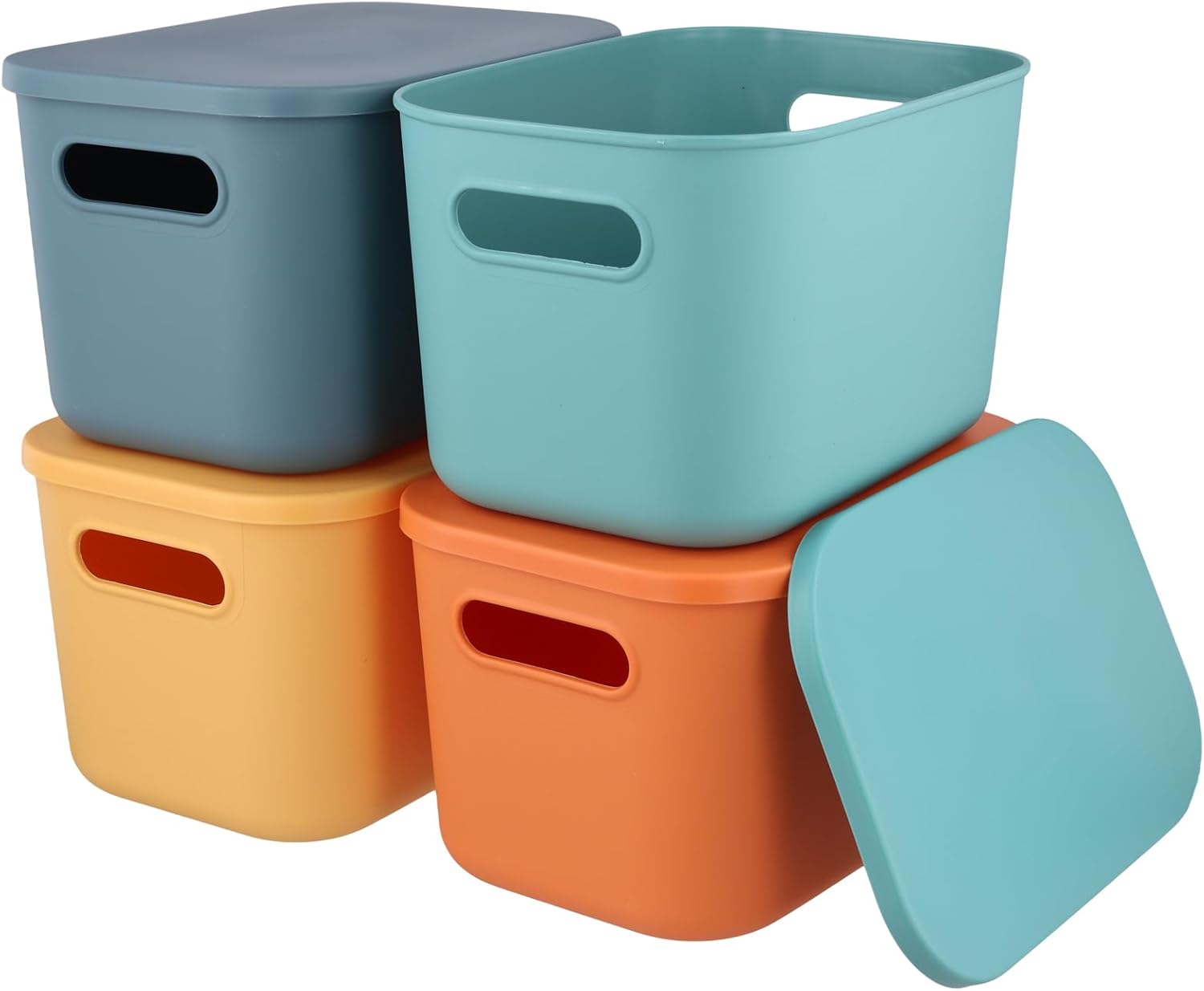 4 PCS Colorful Storage Bins with Lids, Thickened Coloured Stackable Storage Container Cupboard Storage Baskets for Shelf Cabinet Bedroom Office