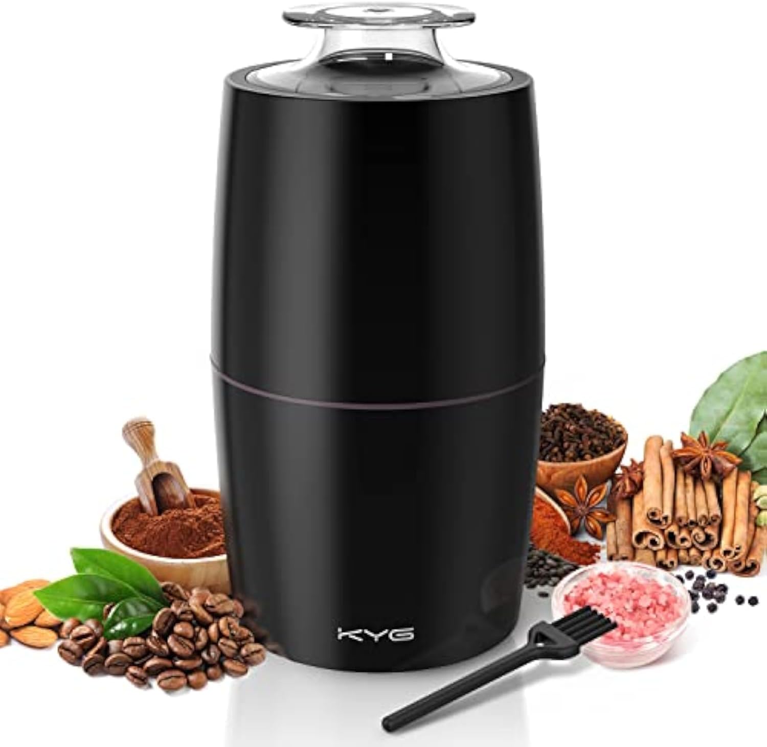 KYG Electric Coffee Grinder 300 W Motor 70 g Capacity Grinders Safety Lock with 304 Stainless Steel Blades Grinder Low Noise 45 dB for Nuts, Spices, etc