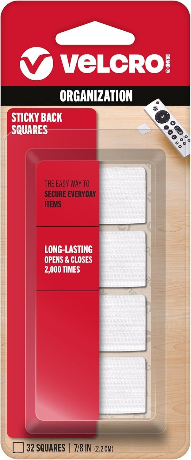 VELCRO Brand Mounting Squares | Pack of 32 | 7/8 Inch White | Adhesive Sticky Back Hook and Loop Fasteners for Home, Office or Crafting | Strong Secure Hold (90923)