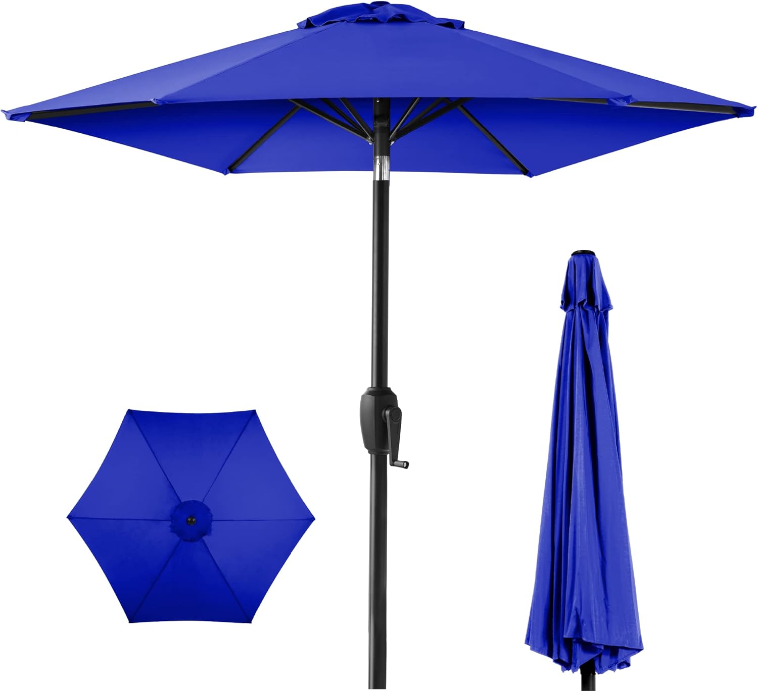 Best Choice Products 7.5ft Heavy-Duty Round Outdoor Market Table Patio Umbrella w/Steel Pole, Push Button Tilt, Easy Crank Lift - Resort Blue
