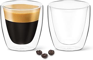 DLux Espresso Coffee Cups 3oz, Double Wall, Clear Glass Set of 2 Glasses, Insulated Borosilicate Glassware Tea Cup Mug