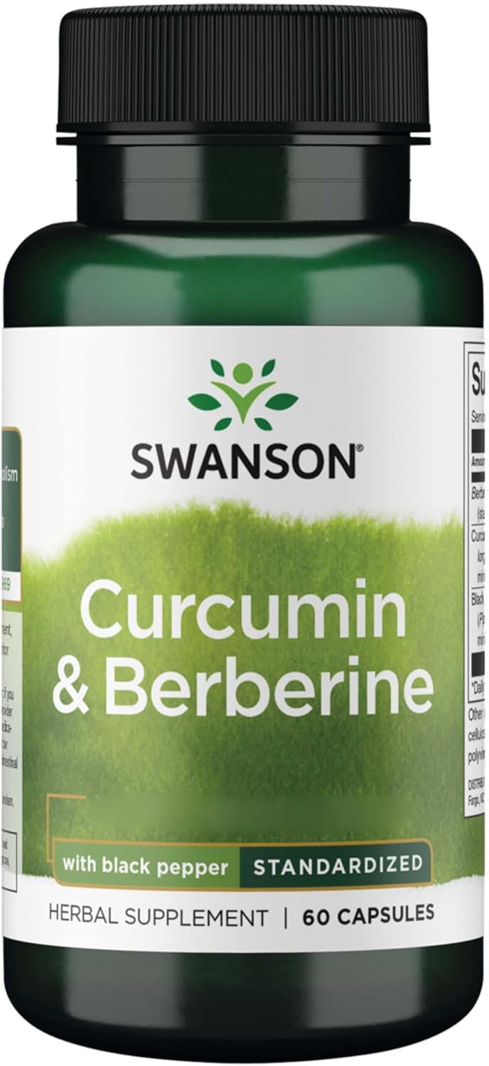 Swanson, Curcumin & Berberine, with Black Pepper, 60 Capsules, High-Dose, SOYA-Free, Gluten-Free, GMO-Free