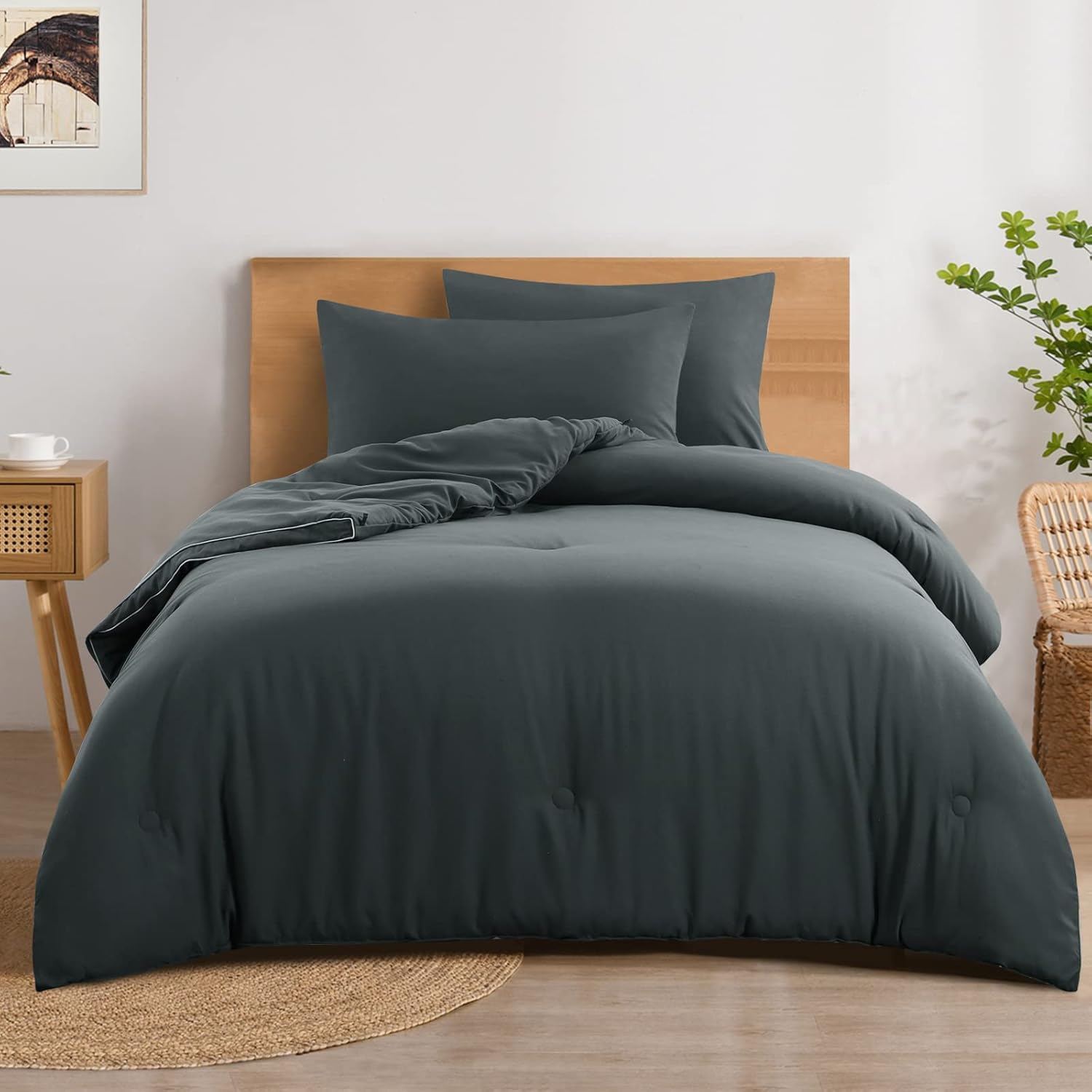 RUIKASI Comforter All Season Twin XL Size - Soft Down Alternative, Fluffy & Lightweight, Cooling Anthracite Grey Duvet with Corner Tabs, 68x92 inches, Machine Washable