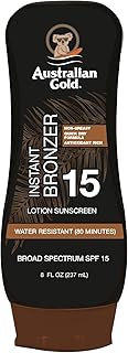 Australian Gold Sunscreen Lotion with Instant Bronzer SPF 15, 8 Ounce | Broad Spectrum | Water Resistant | Non-Greasy | Oxybenzone Free | Cruelty Free