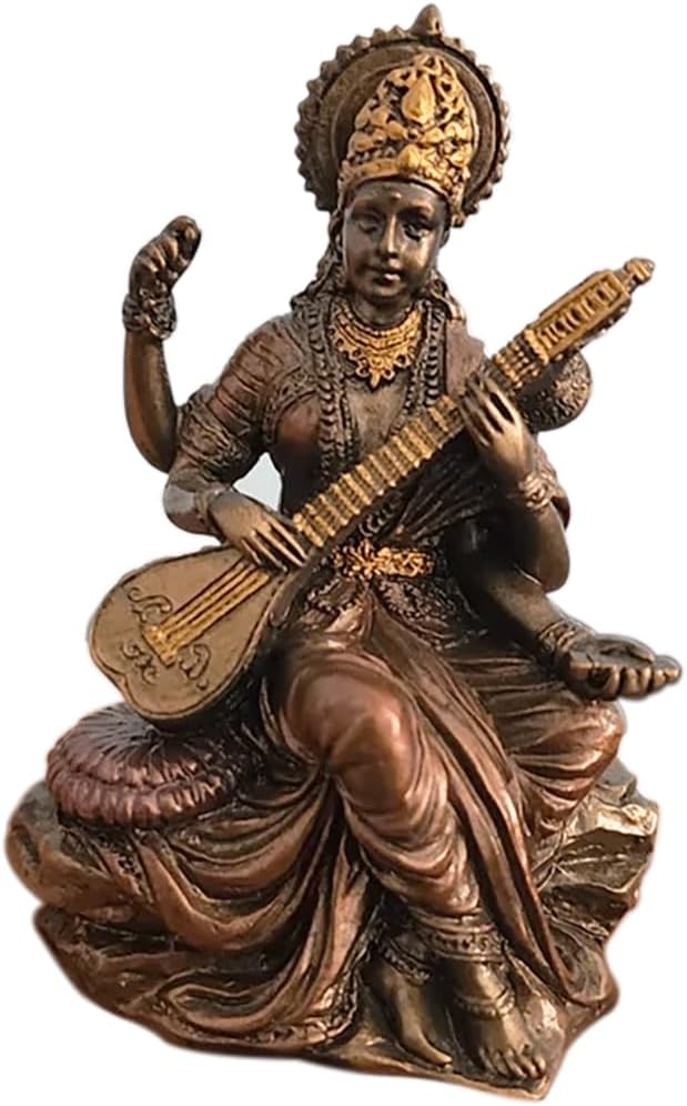 Resin Saraswati Idol on Swan Hindu Goddess of Knowledge Statue Brahma Wife, Gayatri Showpiece Beautiful Detailed Statue Decor Home Pooja & Office Best Gift for Birthday