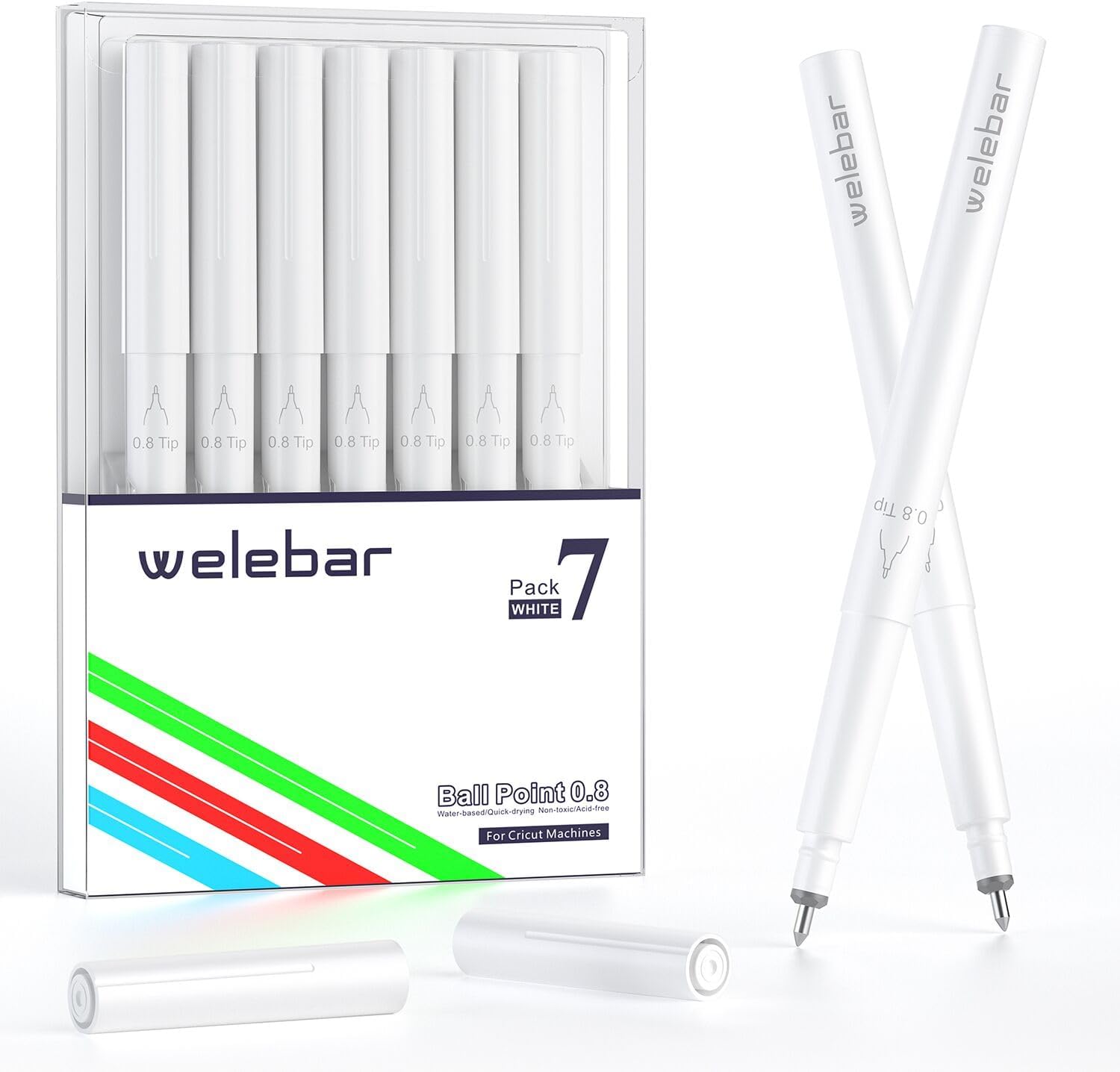 Welebar White Gel Pens for Cricut Maker 3/Maker 4/Explore 3/Explore 4/Air 2 7 Pcs 0.8mm Medium Point Pens for Writing Invitations Add Highlights