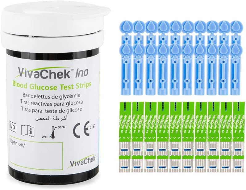 Diabetes Test Strips Blood Glucose Test Strips x 50 & Diabetes Lancets x 50, No Coding Blood Sugar Test Strips for UK Diabetics in mmol/L (VivaChek Ino Series)